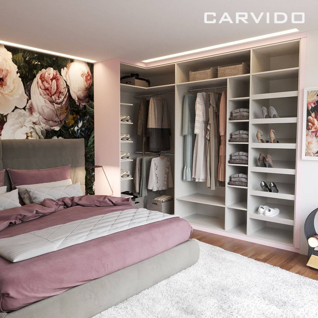 Einbau-Kleiderschrank in L-Form in Lack